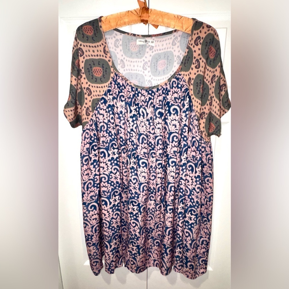 Natural Life Boho Mixed Print Tunic Dress / Long Top – oversized XS. EUC